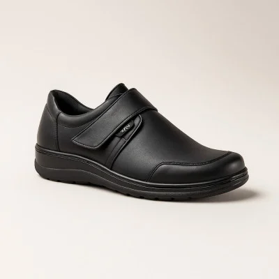 Women's comfortable black shoes with velcro Axel 1705 Czarny-Stretch 5895 with anatomical insole for wide feet from a Polish factory