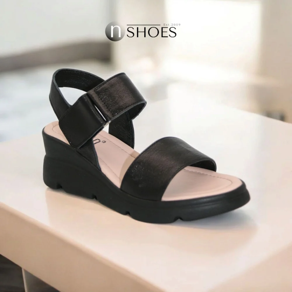 Women's comfortable leather wedge sandals Simen 7767a rocky nero 5907