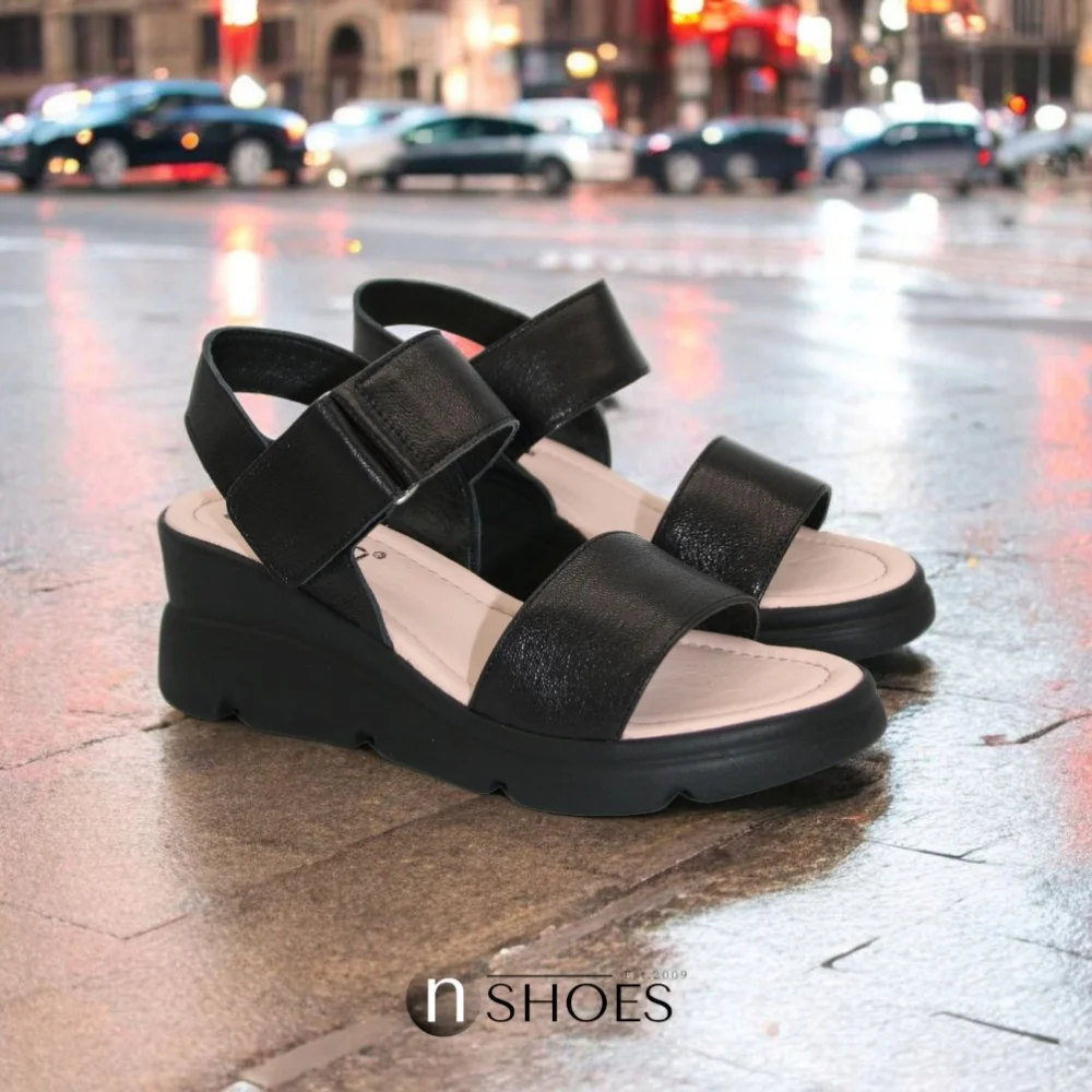 Women's comfortable leather wedge sandals Simen 7767a rocky nero 5907