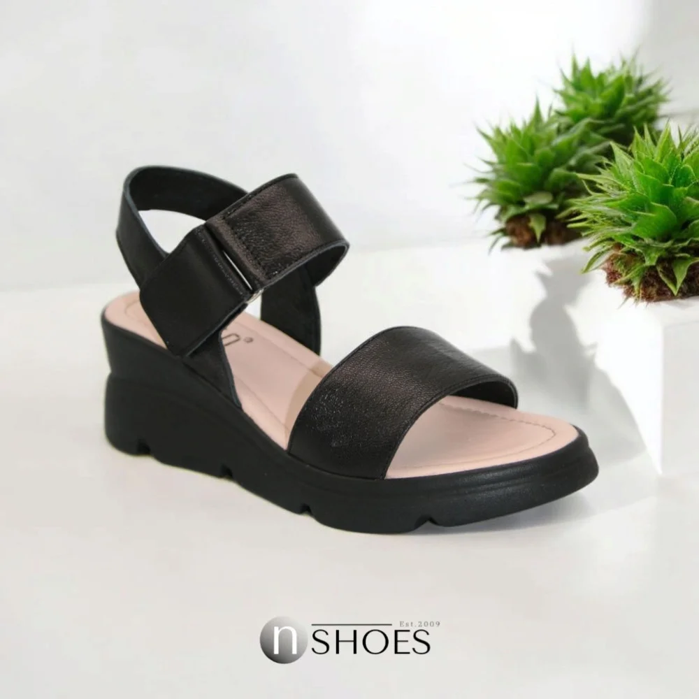 Women's comfortable leather wedge sandals Simen 7767a rocky nero 5907