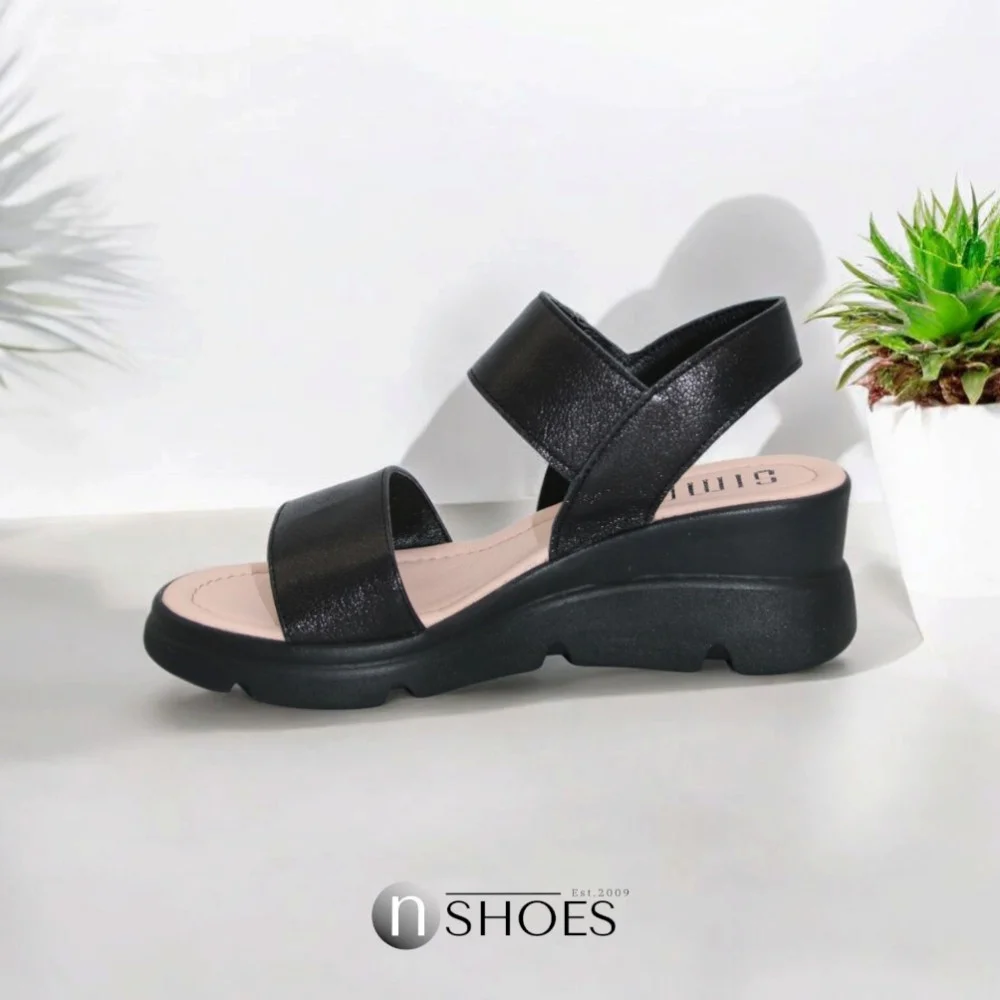 Women's comfortable leather wedge sandals Simen 7767a rocky nero 5907