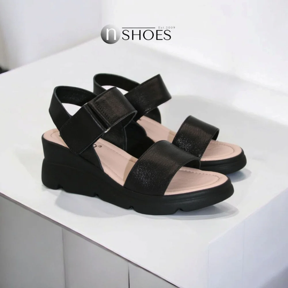 Women's comfortable leather wedge sandals Simen 7767a rocky nero 5907