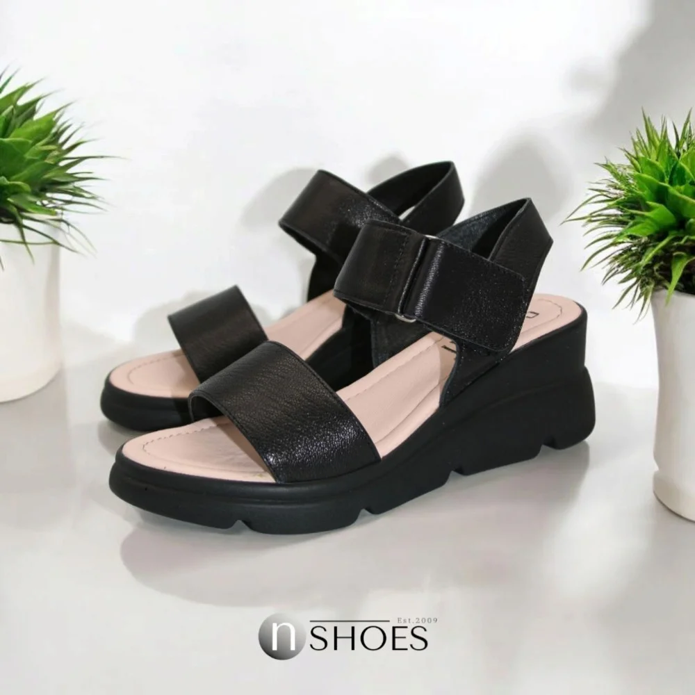 Women's comfortable leather wedge sandals Simen 7767a rocky nero 5907