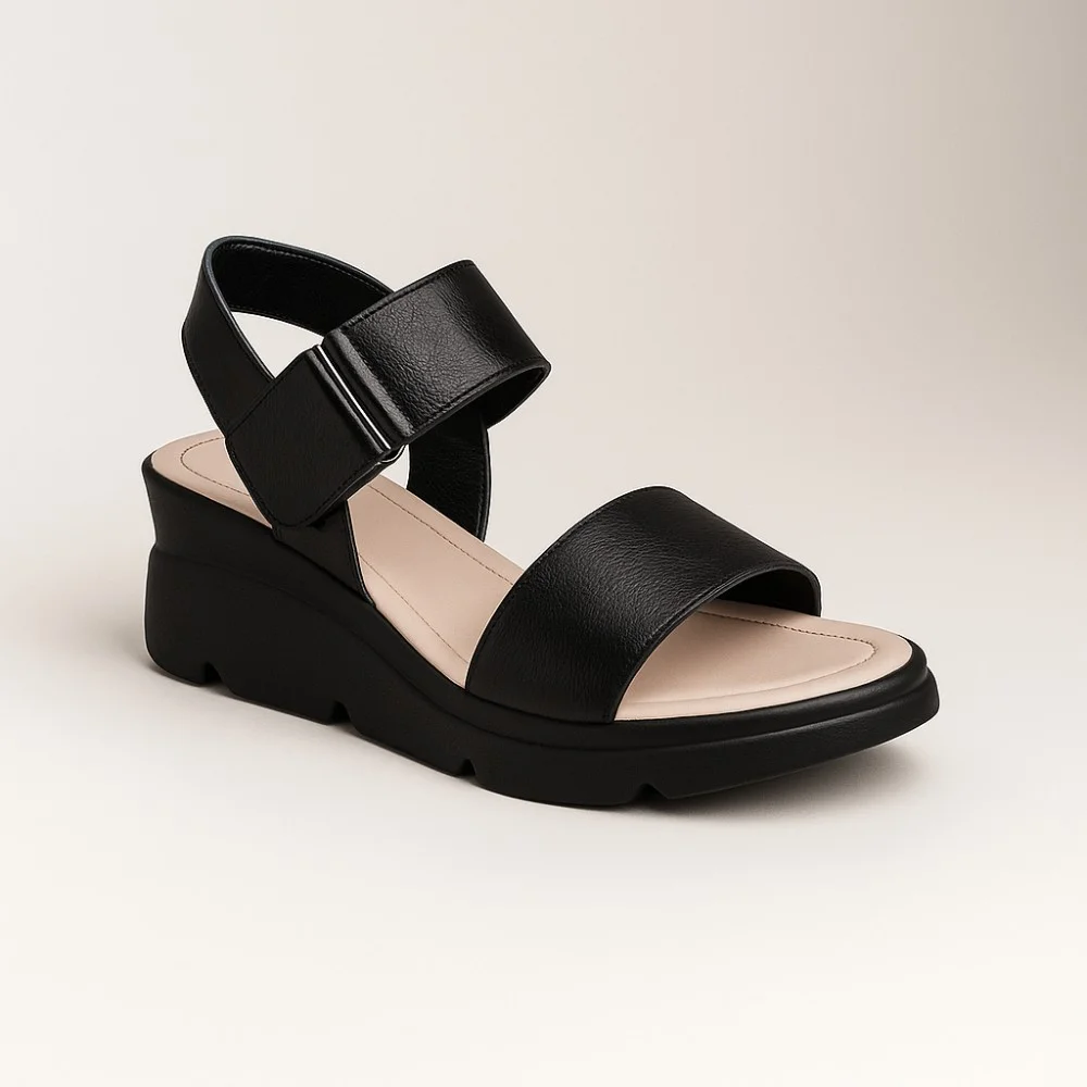Women's comfortable leather wedge sandals Simen 7767a rocky nero 5907
