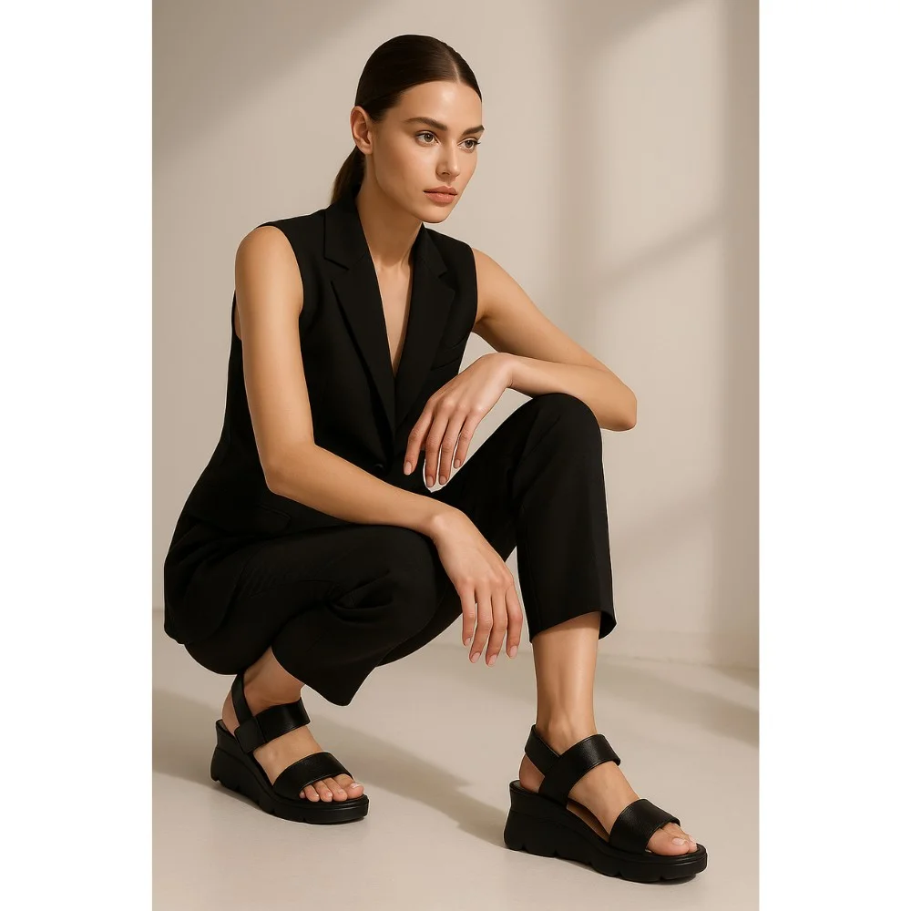 Women's comfortable leather wedge sandals Simen 7767a rocky nero 5907