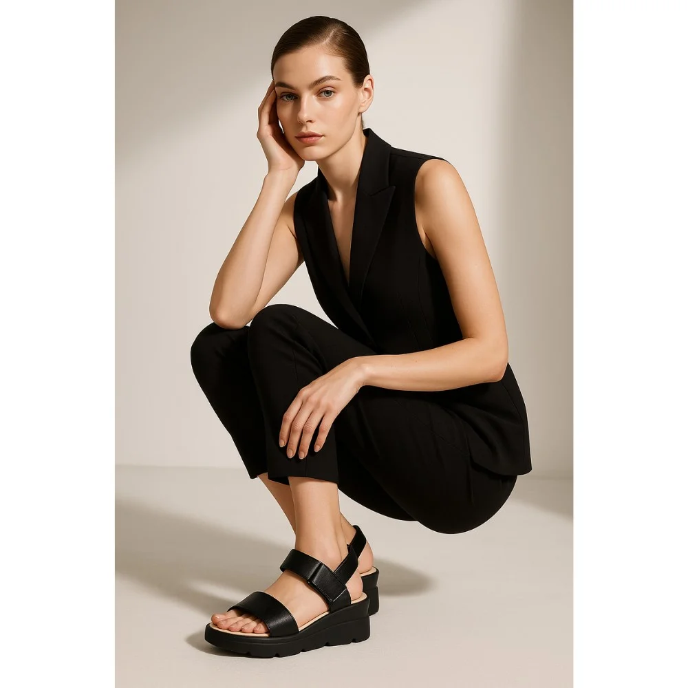 Women's comfortable leather wedge sandals Simen 7767a rocky nero 5907