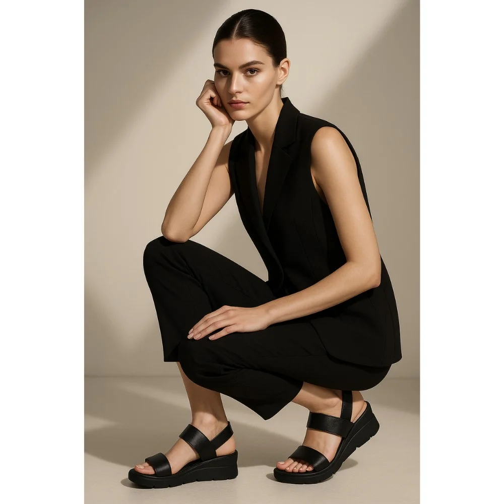 Women's comfortable leather wedge sandals Simen 7767a rocky nero 5907