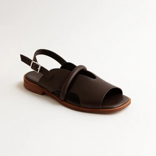 Women's fashionable brown sandals Lonza Bergen Brown New York 199972 2506 5911 teak brown made of genuine leather with a strap from a Turkish factory