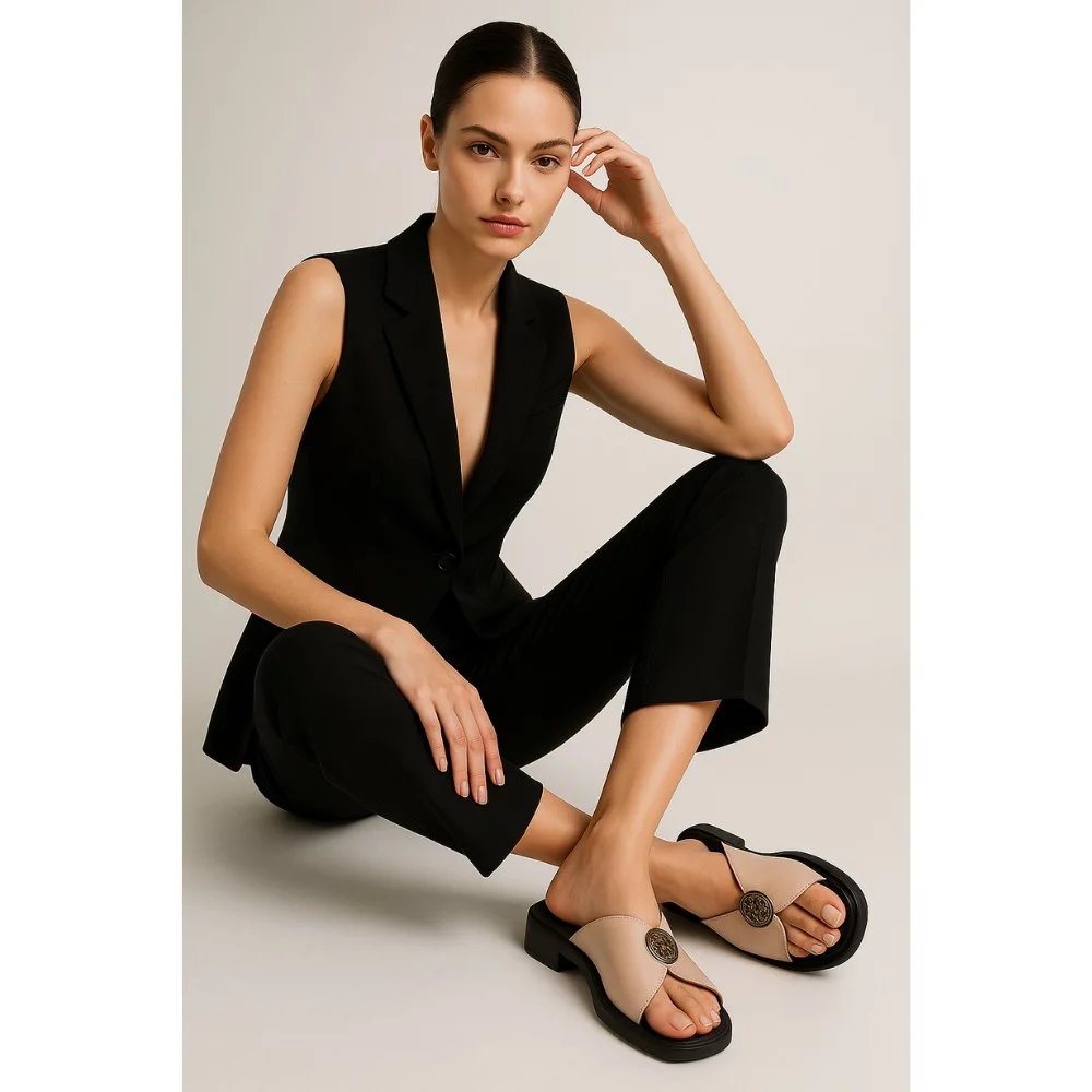 Women's leather slippers with low heels Alex Bens 13-34K model 5912-5920