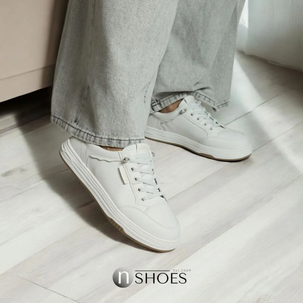 Women's White Leather Platform Sneakers ALLSY 197499 199000 23276