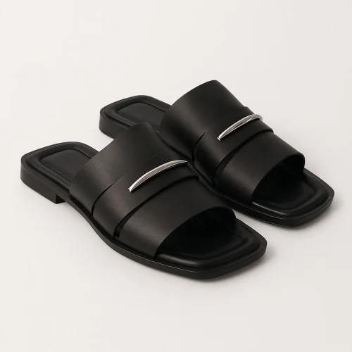 Women's Black comfortable flip flops La Rifellini 39617 color 185 20375 5923 made of genuine leather from a Turkish factory