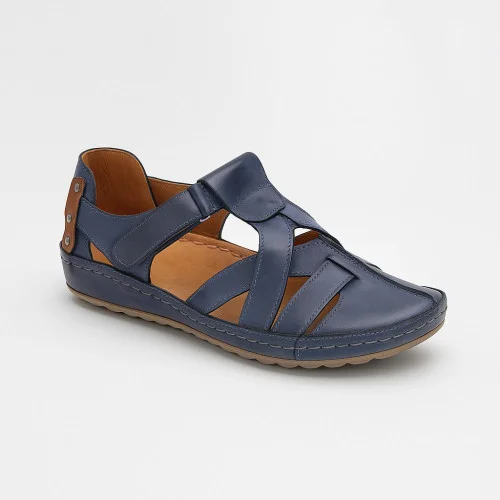 Women's blue sandals with velcro with closed toe and heel Steizer 74 color 11 5925 made of genuine leather from a Polish factory