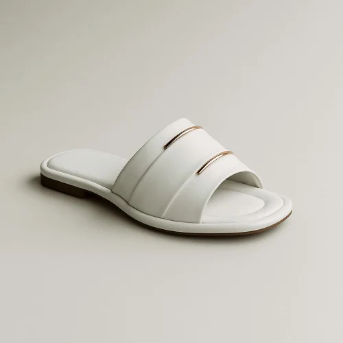 Women's white leather slippers La Rifellini 29622 186 20367 5929 made of genuine leather Türkiye - stylish summer shoes