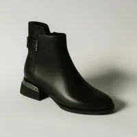 Women's leather classic ankle boots Fabio Monelli 203214 183681 181002 k998 t456 019br 5936 black with a small heel