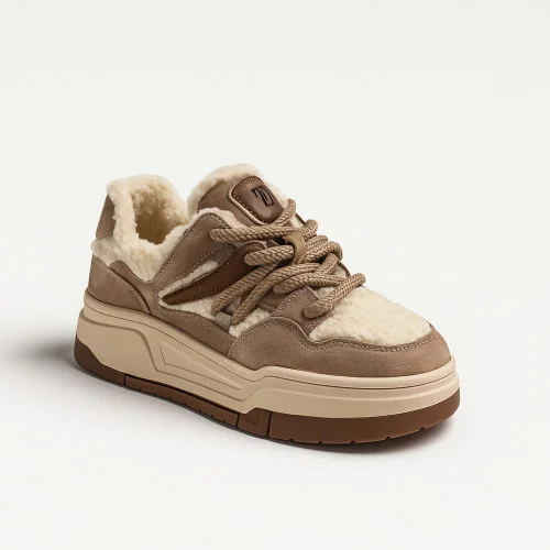 Жіночі зимові кросівки Allsy Lonza 203387 2399 Beige 5938 – модні утеплені кросівки бежевого кольору з овчиною