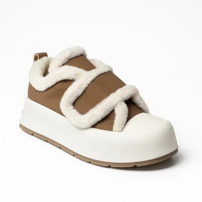 Women's white and beige sneakers Allsy Lonza 204485 203312 c1018-1c camel 5945 Leora Beige with ears, insulated, fashionable for winter