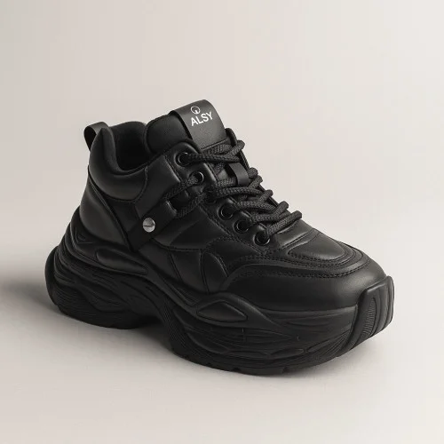 Women's Black Allsy Lonza 200651 6166-1 Black 5947 Sneakers with Winter Insulation in the Style of Buffalo Triplet Hollow