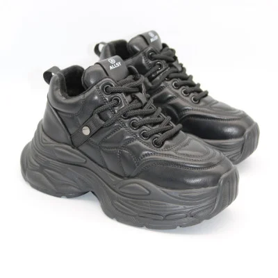 Женские чёрные кроссовки Allsy Lonza 200651 6166-1 Black 5947 с утеплением на зиму в стиле Buffalo Triplet Hollow