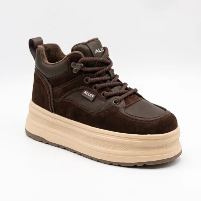 Women's fashion high platform sneakers Allsy Lonza 219770 203128 551-2080-18R brown 5957 chocolate color