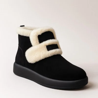 Women's winter black boots Allsy Lonza 203978 205151 561-8591-3-1ZM BLACK 5968 made of genuine suede with Velcro
