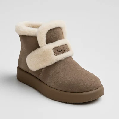 Women's winter beige boots Allsy Lonza 204781 203973 561-8591-3-8ZM XHAKI 5969 with velcro, genuine suede, khaki color
