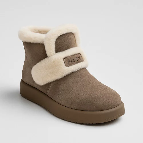 Жіночі зимові бежеві черевики Allsy Lonza 203973 204781 561-8591-3-8ZM XHAKI 5969 на липучці, натуральна замша, колір хакі