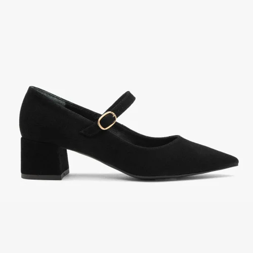 Black suede block heel shoes with strap Rylko 690 B4NM1-T1-14F BLACK 36846 5971 from the Polish brand