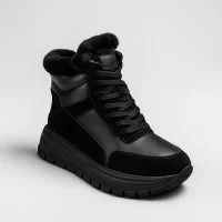 Women's winter boots Allsy Lonza 204146 25Z98Z001-1 Black 5979, black, made of genuine leather, with wool insulation