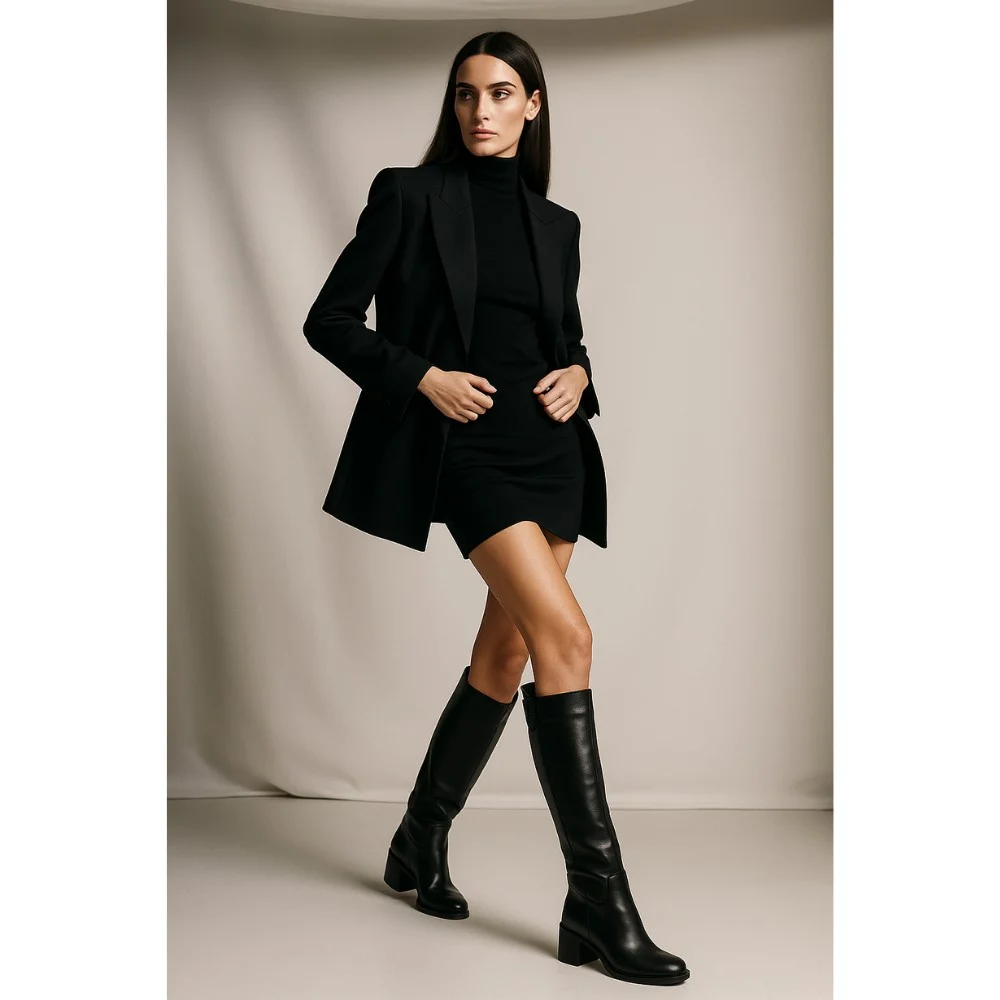 Жіночі чорні шкіряні чоботи Romax Comfort 8191-E 5998 з утепленням