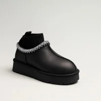 Women's ugg boots made of genuine leather Allsy Lonza 202741 89570-91-1T BLACK 6004, black nubuck, wool lining