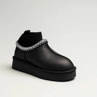Women's ugg boots made of genuine leather Allsy Lonza 202741 89570-91-1T BLACK 6004, black nubuck, wool lining