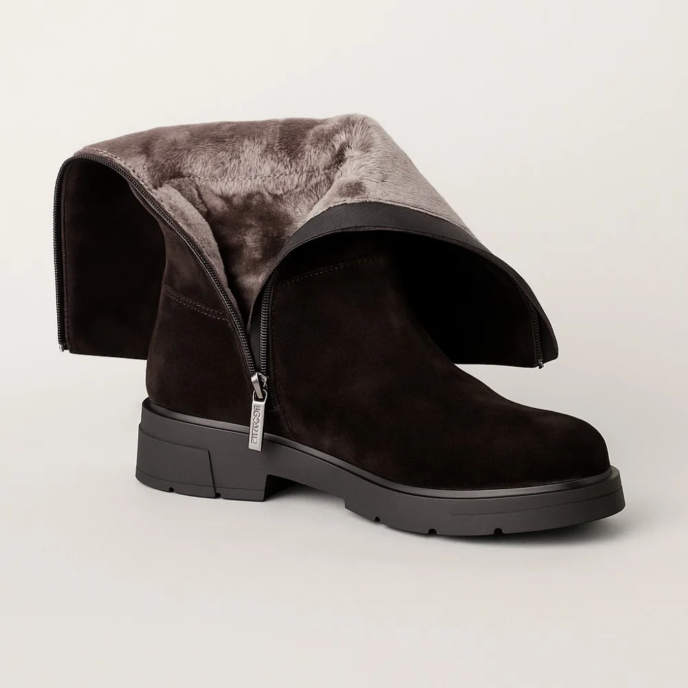 Fabio Monelli 201293 BY2427-03-C2673+1: жіночі замшеві чоботи, коричневі, єврозима, цигейка 