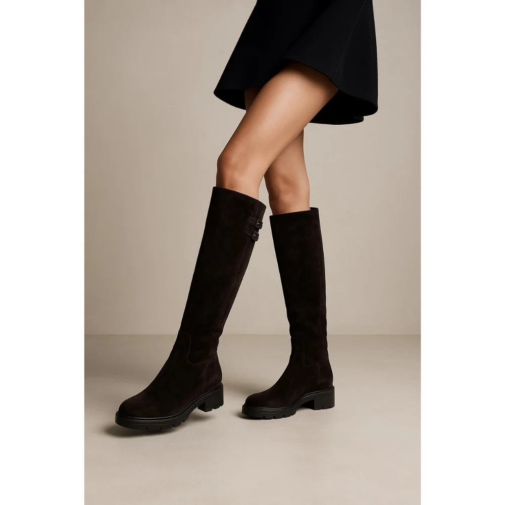 Fabio Monelli 201293 BY2427-03-C2673+1: жіночі замшеві чоботи, коричневі, єврозима, цигейка 