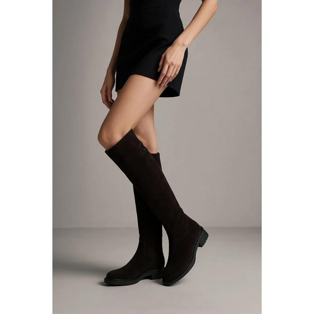 Fabio Monelli 201293 BY2427-03-C2673+1: жіночі замшеві чоботи, коричневі, єврозима, цигейка 