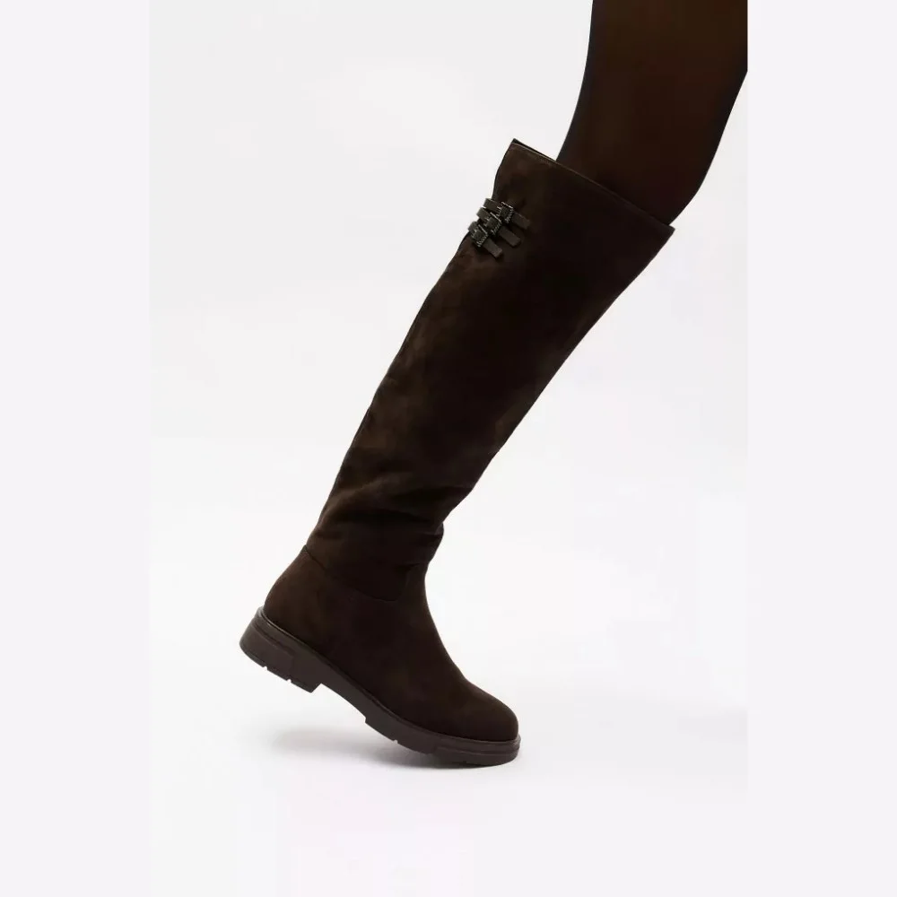 Fabio Monelli 201293 BY2427-03-C2673+1: жіночі замшеві чоботи, коричневі, єврозима, цигейка 