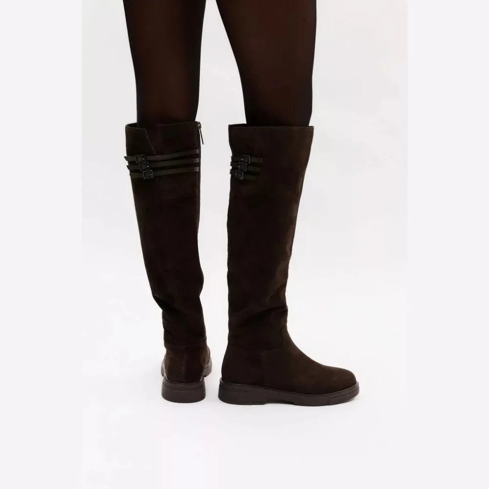 Fabio Monelli 201293 BY2427-03-C2673+1: жіночі замшеві чоботи, коричневі, єврозима, цигейка 