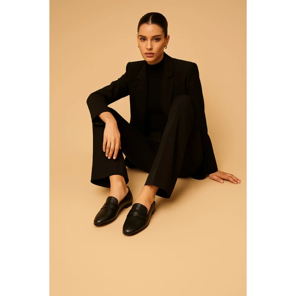 Women’s black leather loafers Fabio Monelli 183268 G52-22A-Y164X2 6007