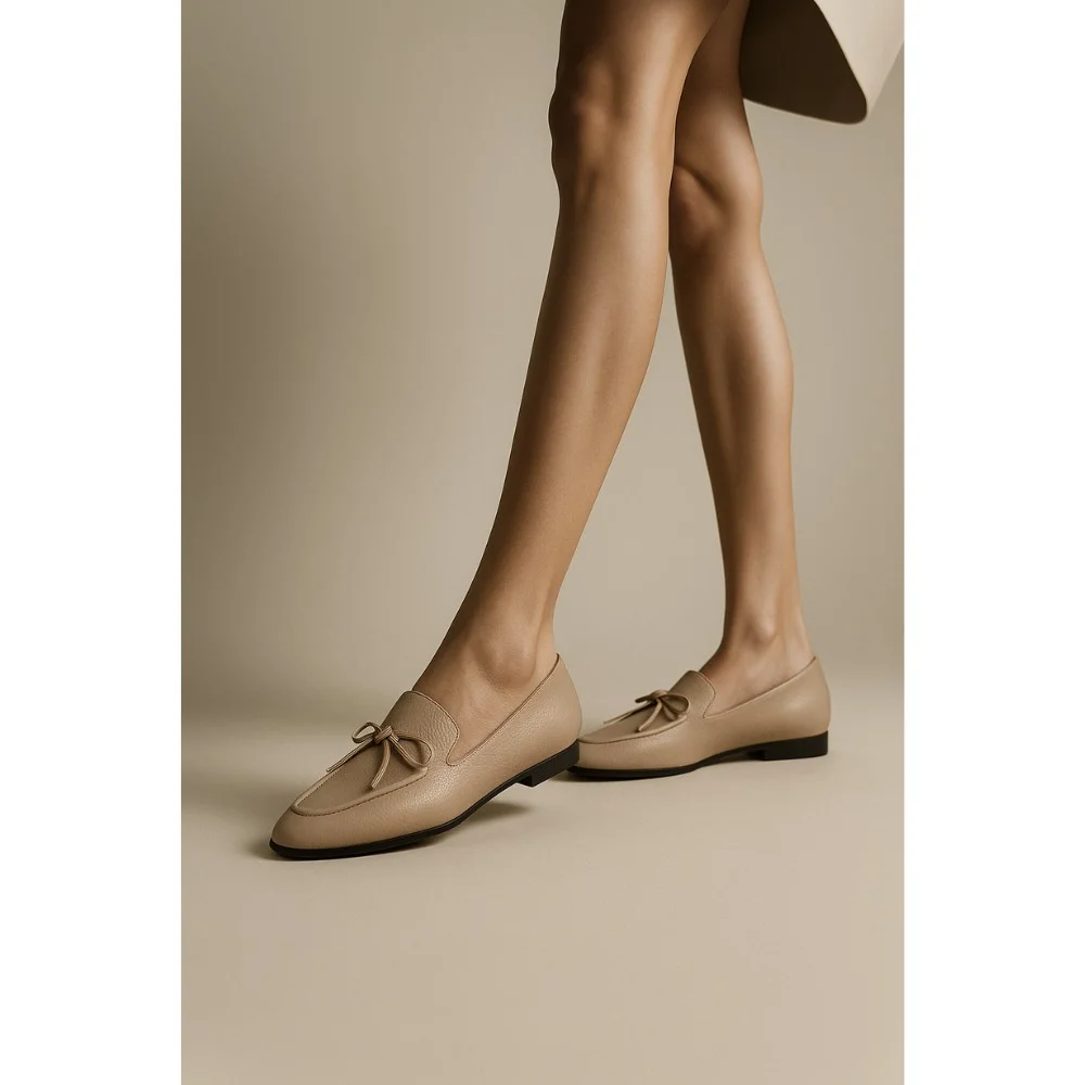 Women’s beige leather pumps by Mary Rosa with bow — 12255 LD9223-3-P5223 art i cot bezh 6009