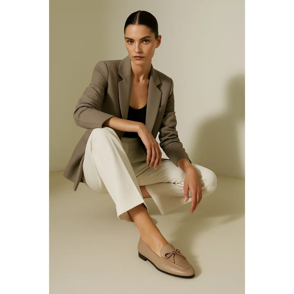 Women’s beige leather pumps by Mary Rosa with bow — 12255 LD9223-3-P5223 art i cot bezh 6009