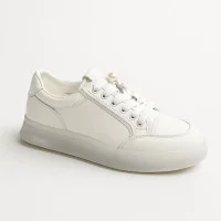 Women's white leather sneakers Allsy Lonza 204455 204456 6010 made of genuine leather with pearl decoration