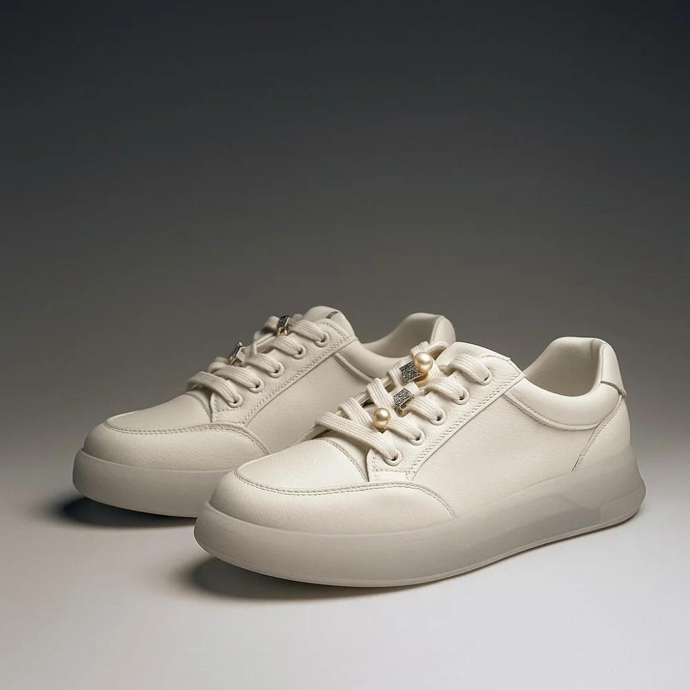 Women’s white leather Allsy Lonza sneakers 204455 204456 6010 with pearl detail