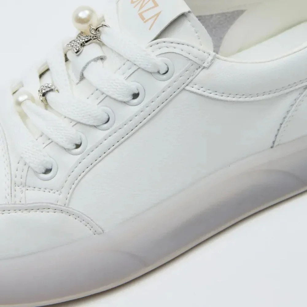 Women’s white leather Allsy Lonza sneakers 204455 204456 6010 with pearl detail