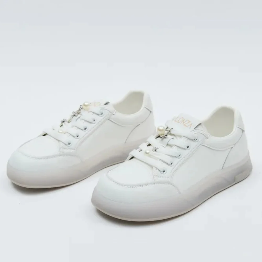 Women’s white leather Allsy Lonza sneakers 204455 204456 6010 with pearl detail