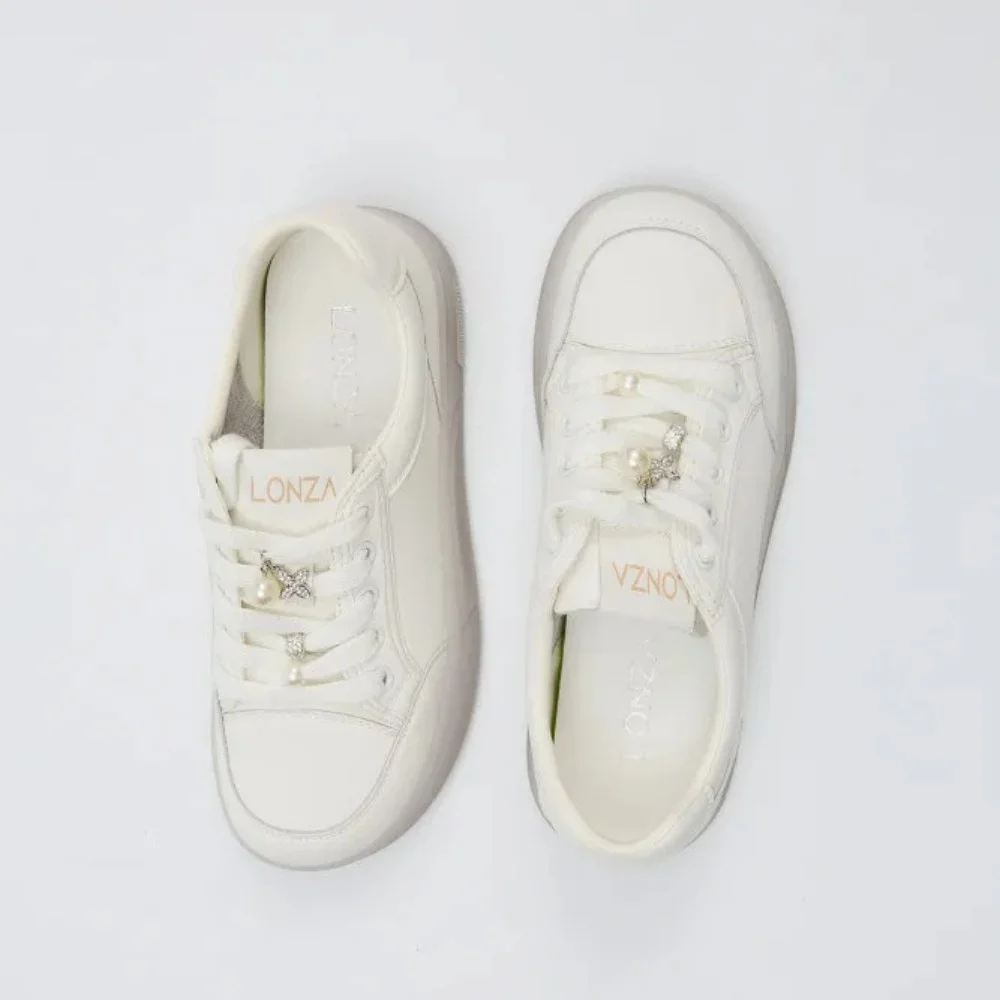 Women’s white leather Allsy Lonza sneakers 204455 204456 6010 with pearl detail