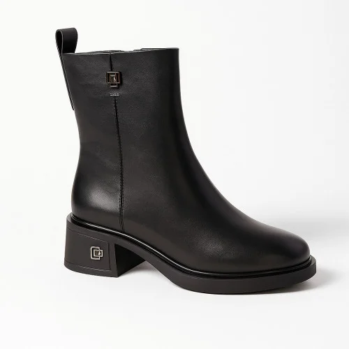 Women's black demi-season boots Fabio Monelli 203210 22B540-F306-NP1015B Black 6012 made of genuine leather with a small heel