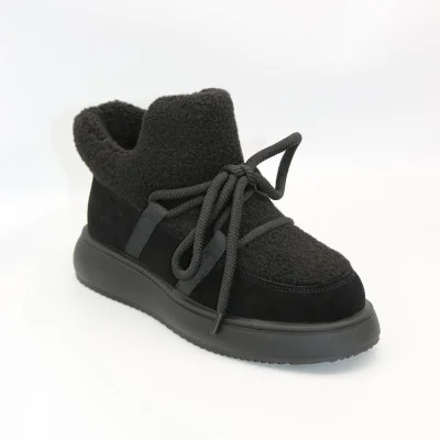 Fashionable women's black suede ugg boots ALLSY Lonza 203416 89393-80-1 BLACK 6025 with laces and lamb upper inserts