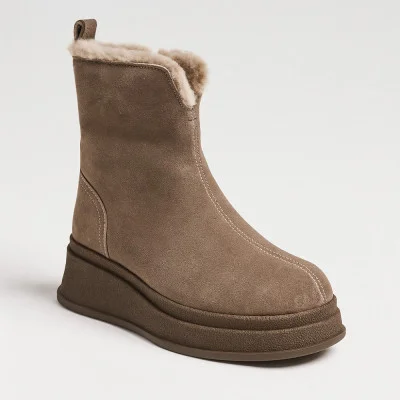 Women's winter wedge boots Anna Lucci Lonza 204951 203243 192330 80923-8C GREY SUEDE 6027 beige, made of genuine suede