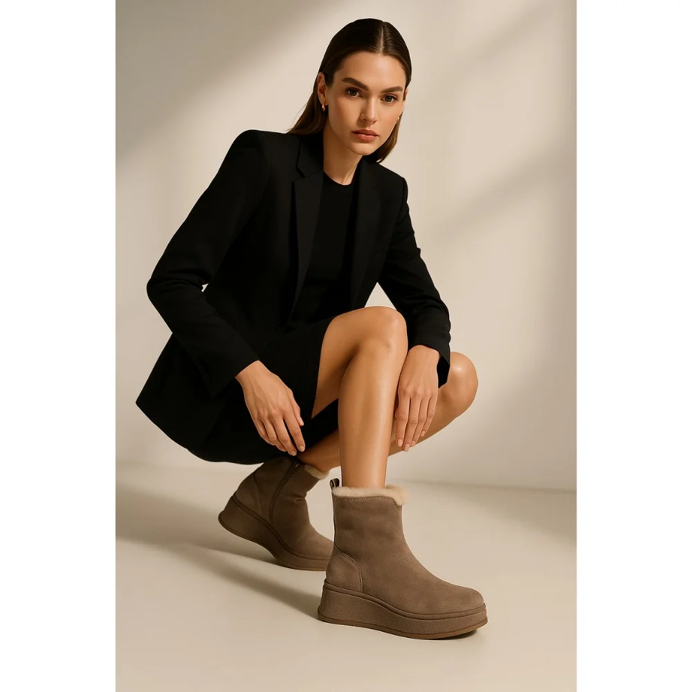 Жіночі зимові черевики на танкетці Anna Lucci Lonza 204951 203243 192330 80923-8C GREY SUEDE 6027 з натуральної замші, бежеві