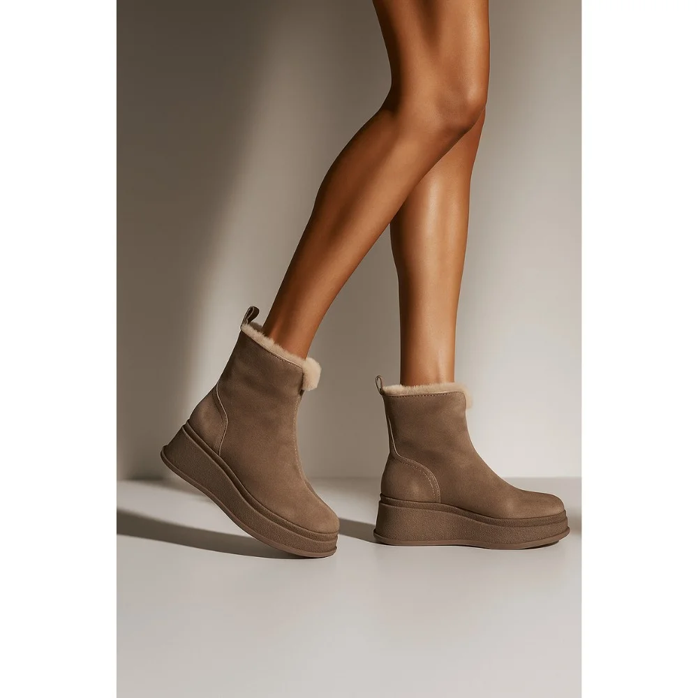 Жіночі зимові черевики на танкетці Anna Lucci Lonza 204951 203243 192330 80923-8C GREY SUEDE 6027 з натуральної замші, бежеві