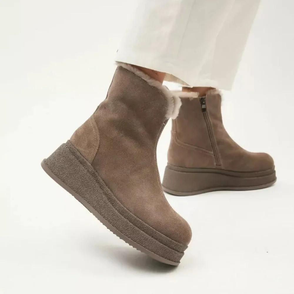 Жіночі зимові черевики на танкетці Anna Lucci Lonza 204951 203243 192330 80923-8C GREY SUEDE 6027 з натуральної замші, бежеві